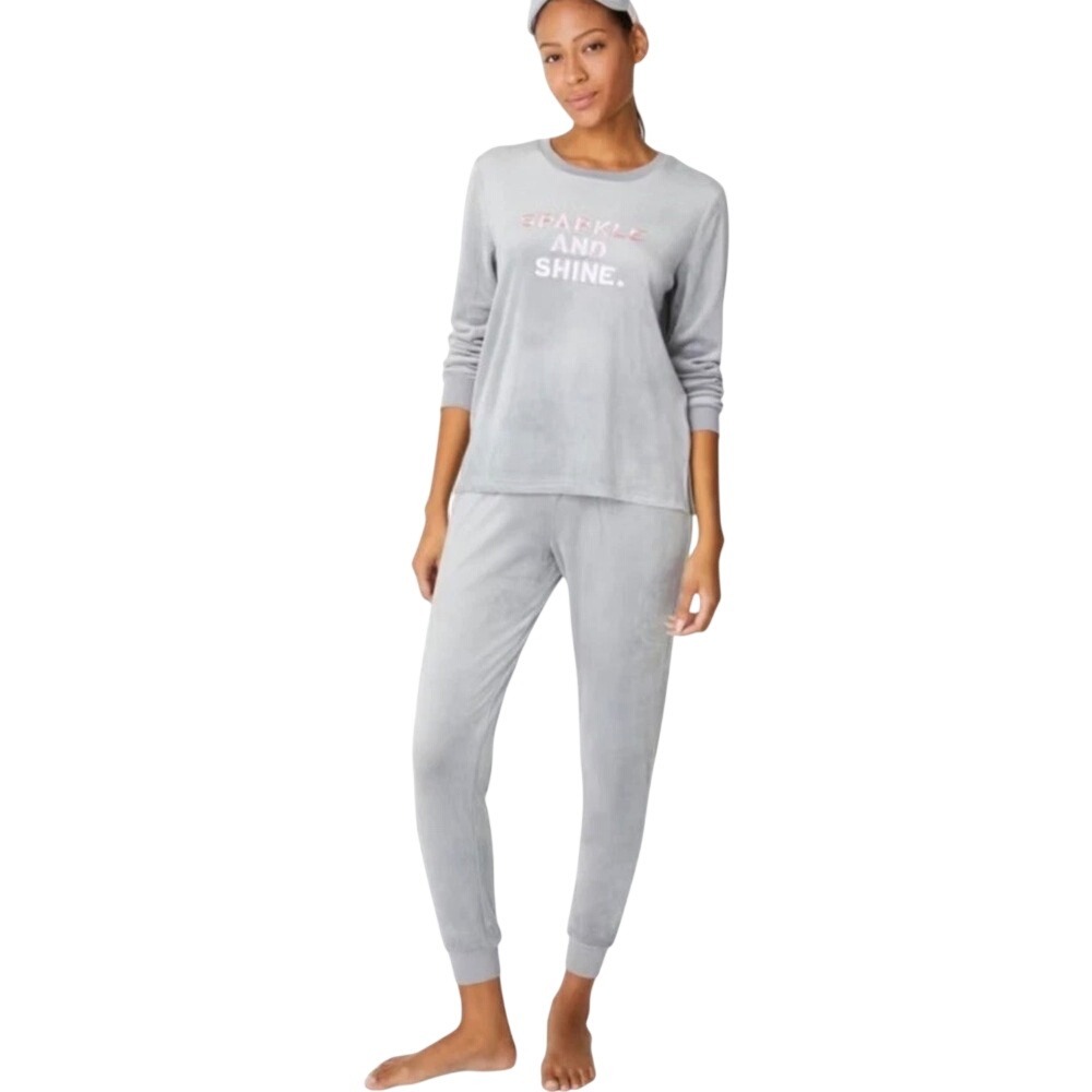 Kate Spade New York Gray Velour Sparkle And Shine Pajama Set‎ Top Pants L
